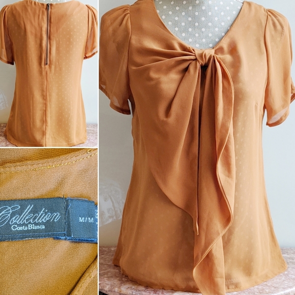 COLLECTION COSTA BLANCA Sheer Asymmetrical Bow Top - Picture 1 of 9